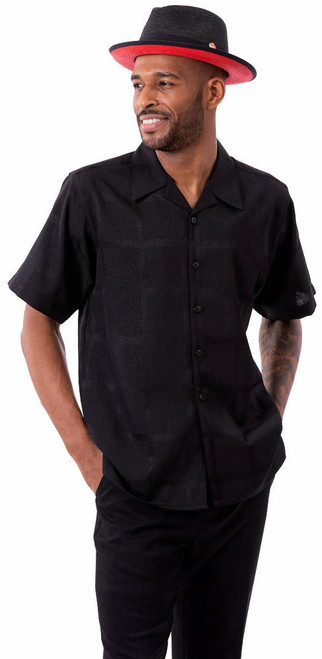  Montique Men's Short Sleeve Walking Suit Black Plaid 2321 
