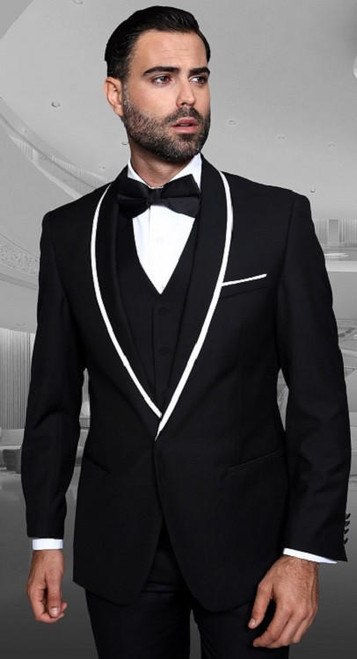  Statement Black Young Mens Modern Fit Wool Tuxedo Genova 