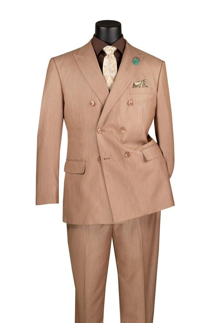  Mens Double Breasted Sharkskin Suit Mocha DRK-5 