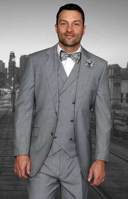 Statement Men's Wool Grey 3 Piece DB Vested Suit Messina Statement Men's Wool Grey 3 Piece DB Vested Suit Messina