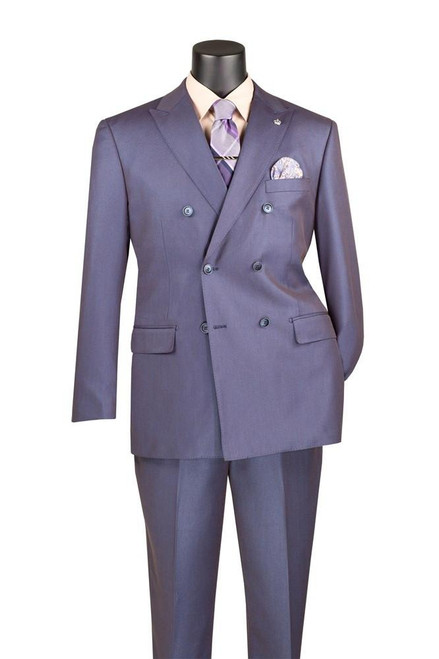  Mens Double Breasted Sharkskin Suit Purple DRK-5 