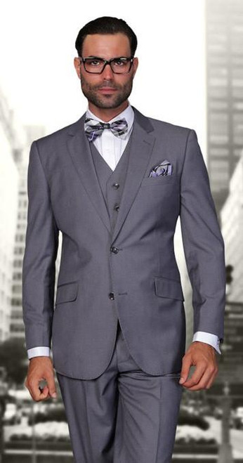  Statement Mens Wool Modern Fit Charcoal Grey 3 Piece Suit STZV-102 