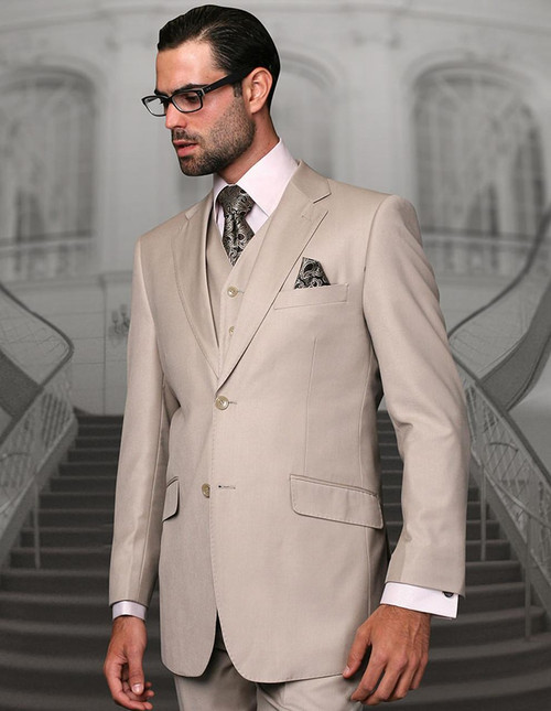  Statement Mens Wool Modern Fit Tan Spring 3 Piece Suit STZV-102 