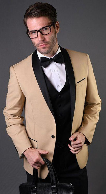  Statement Champagne Modern Fit 3 Piece Shawl Collar Tuxedo Encore 