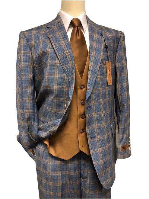  Steve Harvey Suit Mens Blue Rust 3 Piece Plaid Vest 122749 | 50R ONLY 