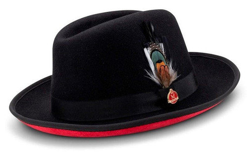 Mens Black with Red Bottom Hat Fedora Fine Wool Bruno PR-300