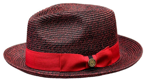  Bruno Capelo Men's Black Red Accent Summer Straw Fedora Hat PI-862 