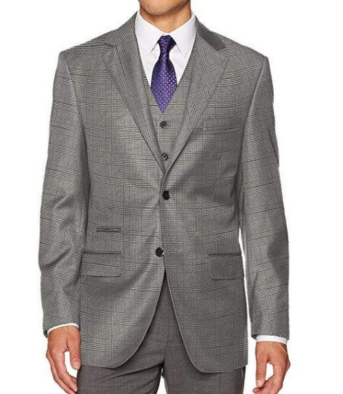  Steve Harvey 3 Piece Suit Gray Plaid Sharkskin 6793 Size 40R 