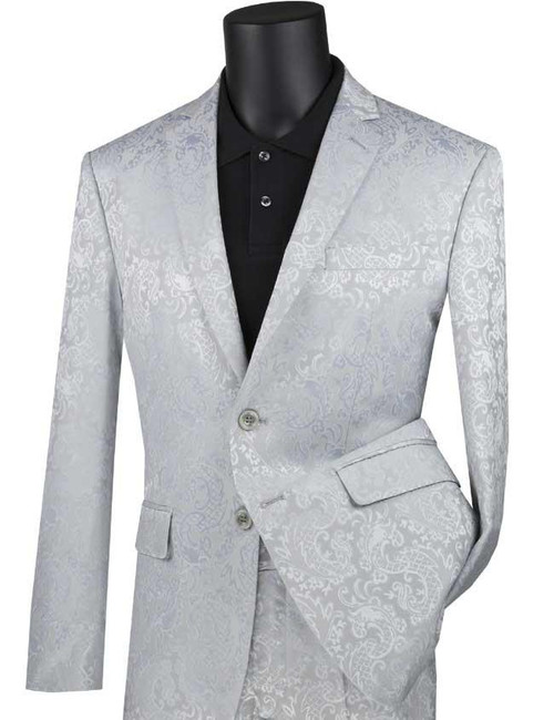 Steve Harvey Men's Silver Paisley 2 Piece Suit Slim Fit S2F-1 Size 40L Final Sale 