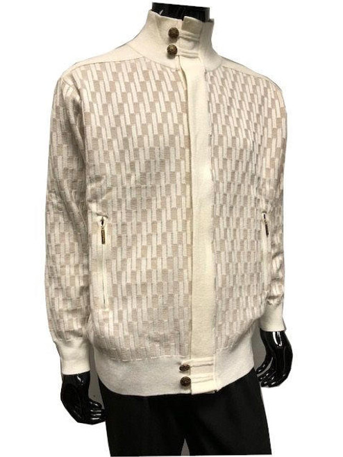  Silversilk Men's Zipper Front Sweater Cream 7250 Size L 