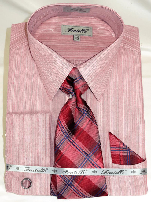  Shirt with Tie French Cuff Red Fine Line Fratello FRV4152 