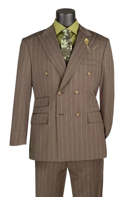 Men's Brown Double Breasted Suit With Wide Stripes Lapels DSS-5