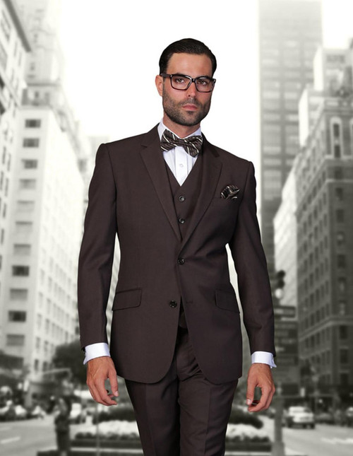  Statement Mens 3 Piece Modern Fit Brown Color Date Night Suit STZV-102 