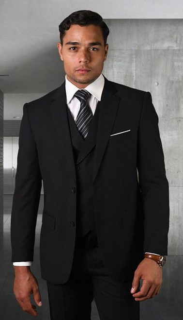  Statement Suits Mens 3 Piece Modern Fit Black  Color Zargala 