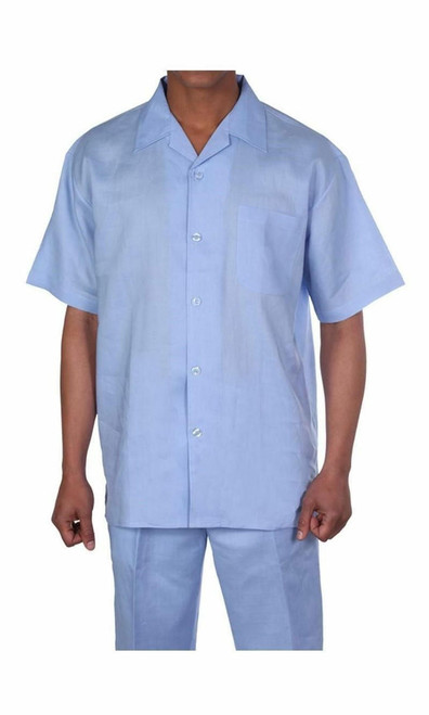  Successo Mens Light Blue Linen Pants and Shirt Set Outfit 1065 