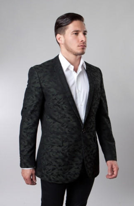  Slim Fit Dinner Jacket Mens Green Patterned Tazio MJ153S-03 