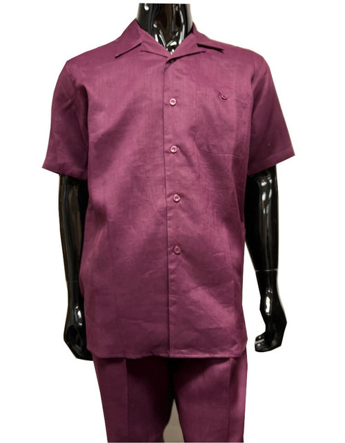  Successo Mens Purple Short Sleeve Casual Linen Set 1065 