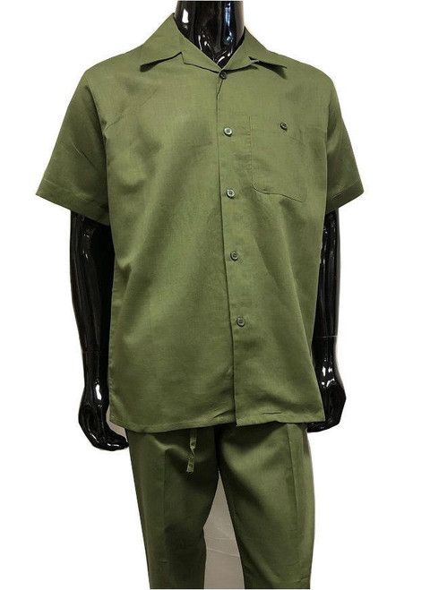  Mens Big Size Olive Green Linen Walking Suit Outfit Successo 1065SP 