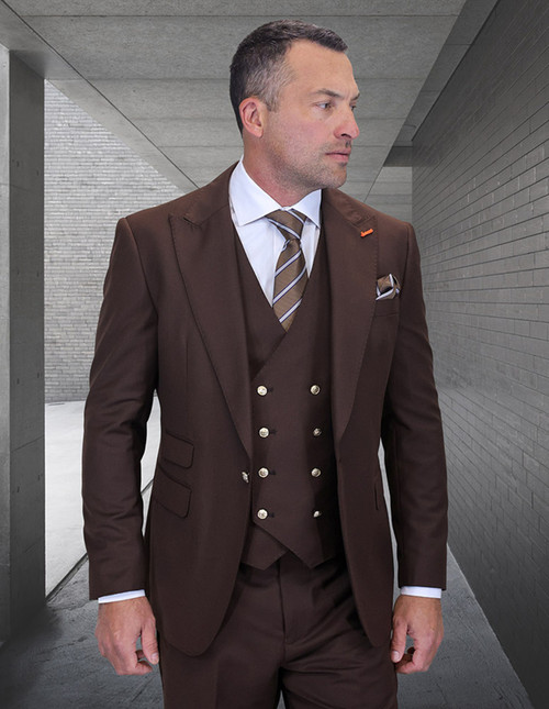 Statement Brown 3 Piece  Modern Fit DB Vest Suit Amiri