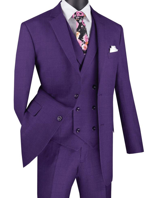  1920s Purple Square Plaid Mens Suit 3 Piece Vinci V2RW-13 