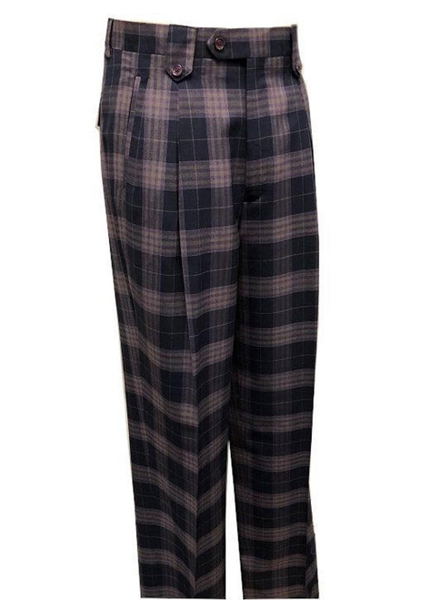 Tiglio Men's Plaid Wool Wide Leg PantsNavy/Lavender RS3000