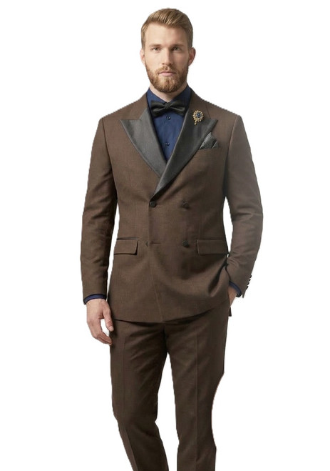 Mens Brown Double Breasted Tuxedo 4 Button Regular Fit Wedding Suit TDB-900