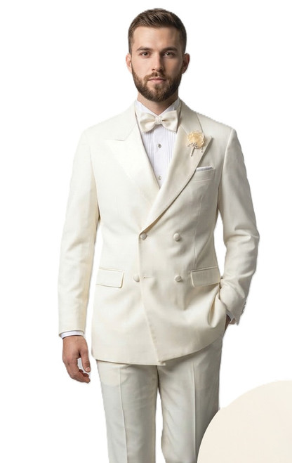Mens Ivory Double Breasted Tuxedo 4 Button Regular Fit Wedding Suit TDB-900