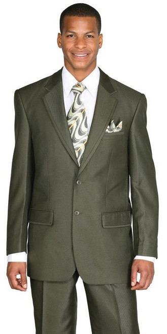  Men's Shiny Sharkskin Suit Olive 2 Button Flat Front 57021 
