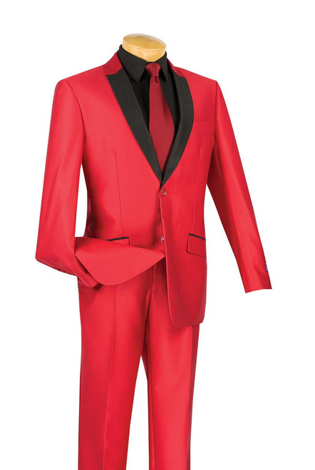  Vinci Men's Slim Fit Red Sharkskin Shiny Fitted Tuxedo Style Suit S2PS-1 