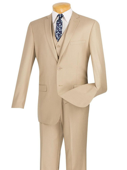  Slim Fit Suits for Men 3 Piece Lt. Beige Textured Solid SV2900 