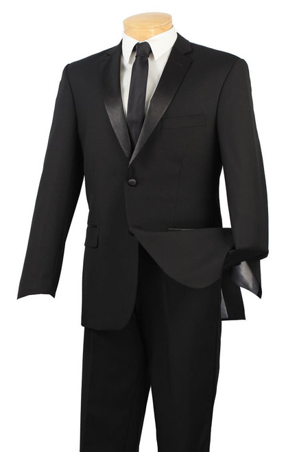  Slim Fit Tuxedo 2 Button Jacket Black Tux Vinci T-SC900 