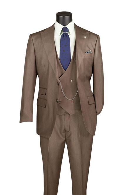  Mens Sharkskin Fashion Suit 3 Piece Taupe Vinci V2RK-5 