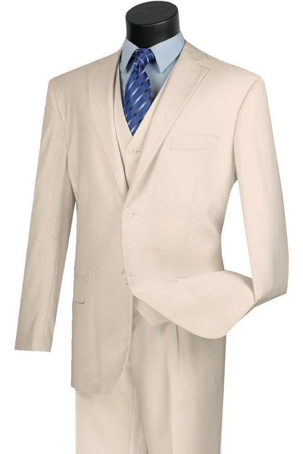  Vinci Men's Ivory Cream 3 Piece Suit Regular Fit Church Wedding V2TR 