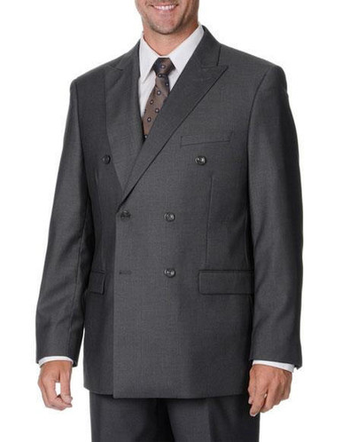 Vinci Mens Charcoal Double Breasted 1930s Suit Wool Feel F-DC900 Size 48L Final Sale