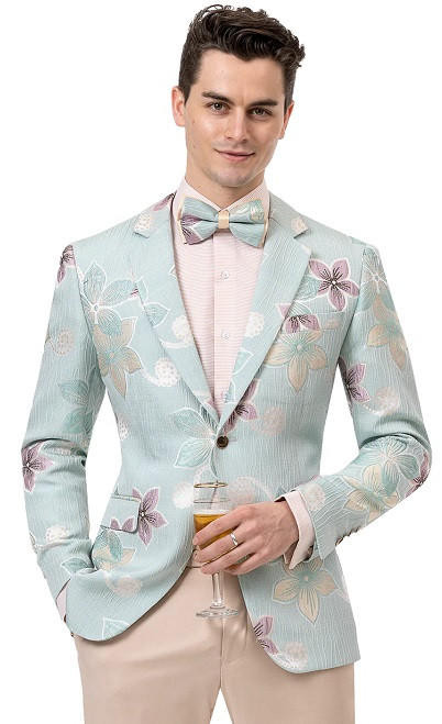  Tuxedo Blazer Men's Light Teal Floral Design EJ Samuel J148 