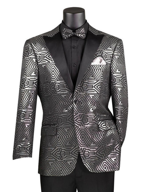  Men's Silver Black Tuxedo Blazer Vinci BM-4 Size M Final Sale 