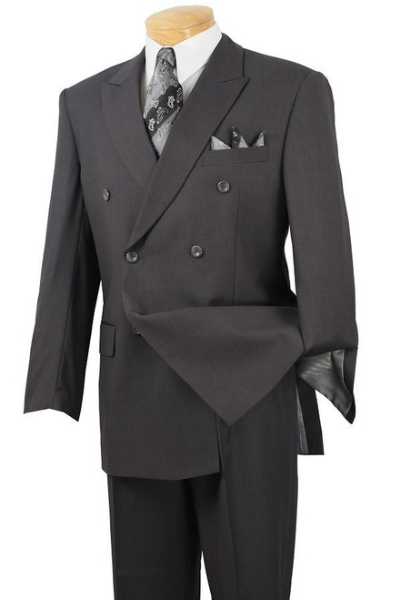  Double Breasted Mens Suit Heather Charcoal Vinci DC900-1 