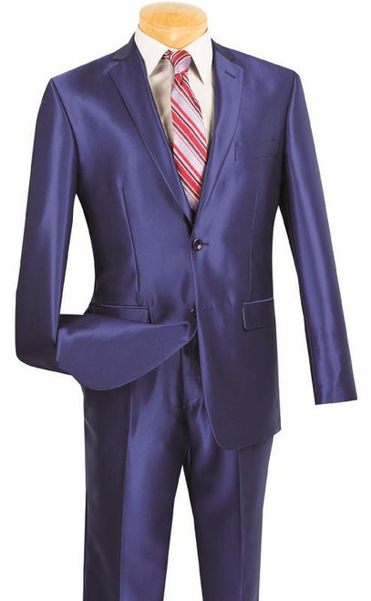  Slim Fit Suit Young Men's Shiny Blue Skinny Style Vinci S2RK-5 