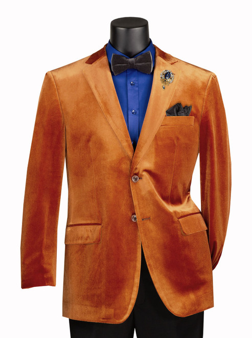 Mens Rust Velvet Blazer 2 Button Sport Jacket B-27