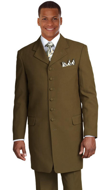 Zoot Suit Taupe Khaki Mens 3 Piece Long Jacket Milano 7903V
