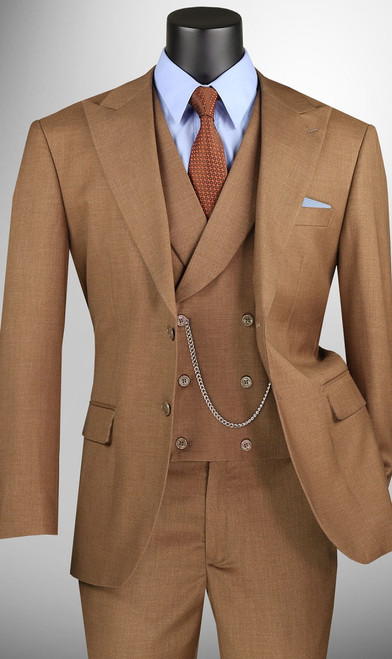 Mens Lt. Brown Modern Fit Suit 3 Piece MV2K-2 Size 42R Final Sale