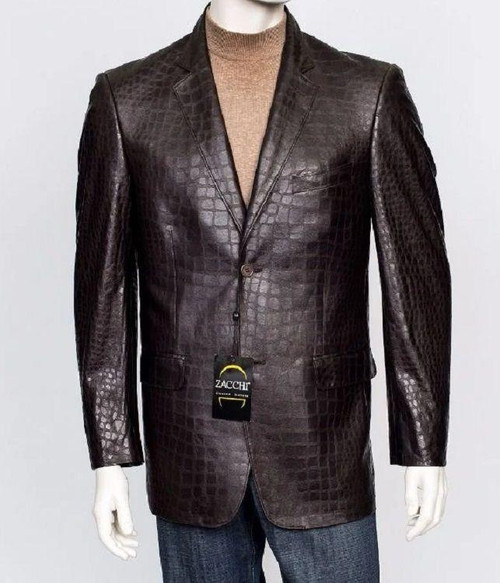  Zacchi Mens Brown Crocodile Print Italian Cut Blazer 71102 Mickey 