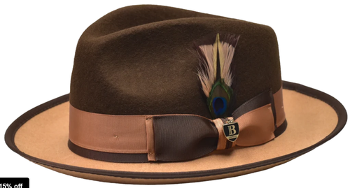 Bruno Capelo Mens Felt Dress Hat Fedora Ivory Cognac Brim PE-1004
