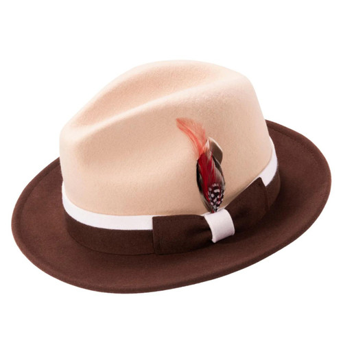Bruno Capelo Montique Men's Two-Tone Dress Hat Beige Brown H-101 