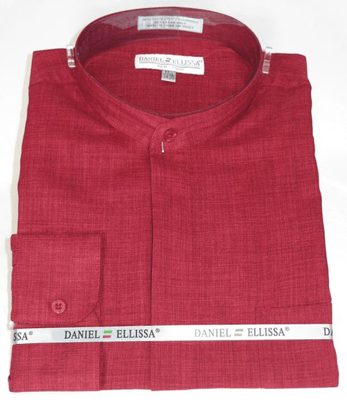  Burgundy Mandarin Collar Shirt Long Sleeve Daniel Ellissa DS3115C 