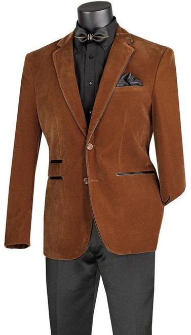  Mens Slim Fit Bourbon Brown Velvet Jacket Vinci BS-02 Size XL Final Sale 