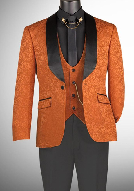 EJ Samuel Mens Slim Fit Rust Floral Tuxedo Prom New Years  TVSJ-1 