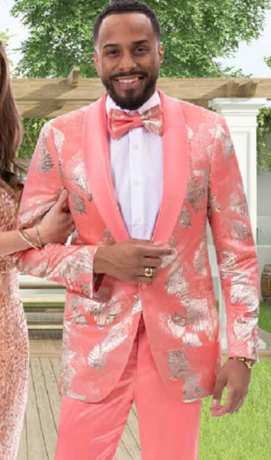  Mens Salmon Modern Fit Fancy Pattern  Tuxedo Prom EJ Samuel JP116 