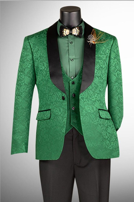 EJ Samuel Mens Slim Fit Emerald Green Floral Tuxedo Prom New Years  TVSJ-1 