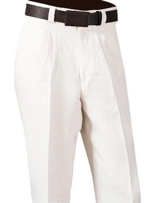  Inserch Mens White Linen Pants Pleated P0510 
